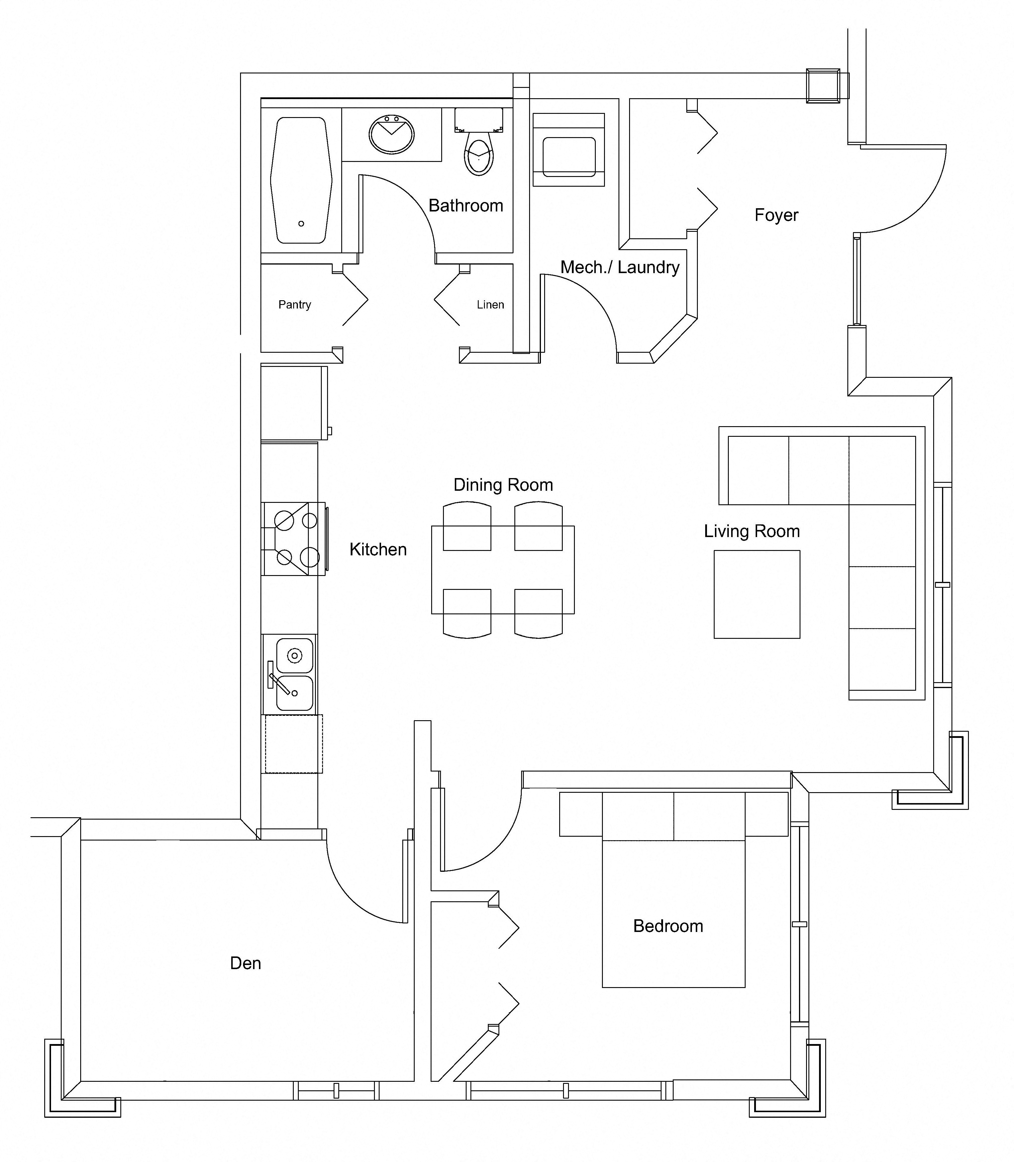 Floor plan for 1 bed, 1 bath, 704 sqft
